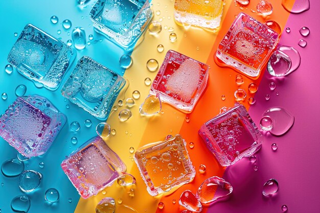 Photo a colorful array of ice cubes on a table