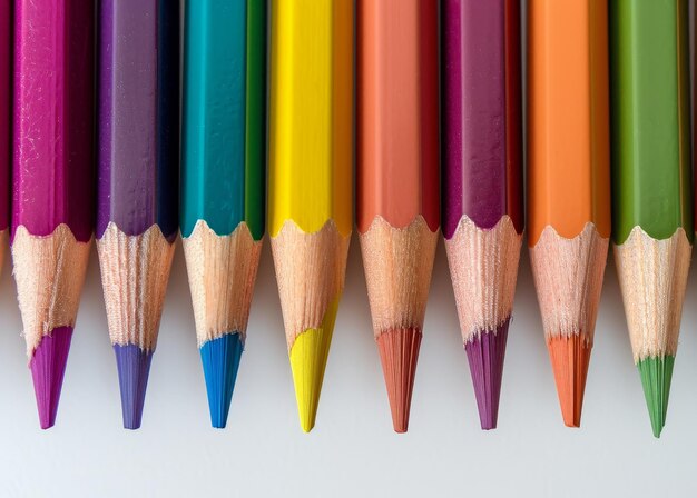 colorful array of sharpened pencils lined up