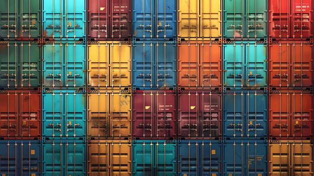 Photo a colorful array of shipping containers stacked neatly in rows