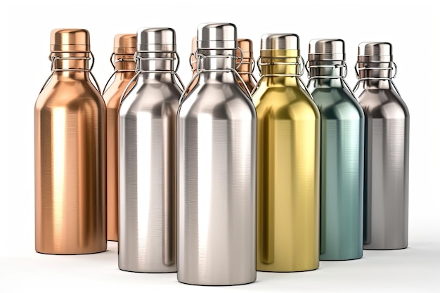 Colorful array of stainless steel water bottles