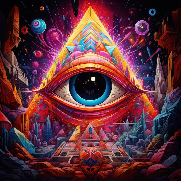 a colorful art of an all seeing eye