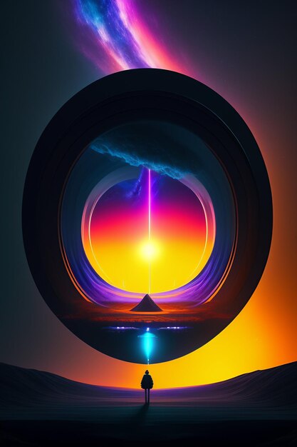 Photo a colorful art background with a colorful ring and a circular design with lights