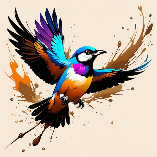 Colorful art of a bird ink drip art splash