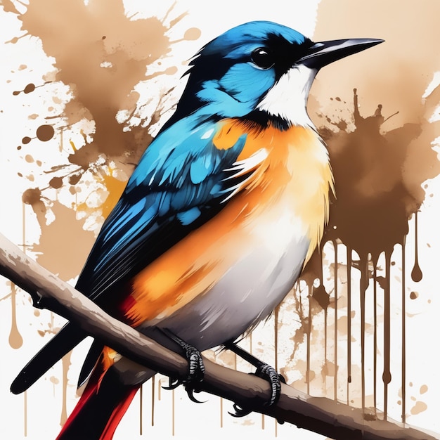 Colorful art of a bird ink drip art splash