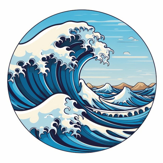 Colorful Art Nouveau Style Cartoon Of The Great Wave In The Arctic Ocean