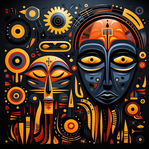 a colorful art with a face and a mask on it