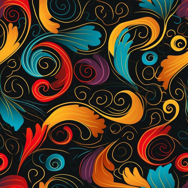 Colorful art work with colorful swirls and swirls.