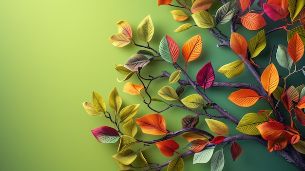 Colorful artificial foliage on a green gradient background