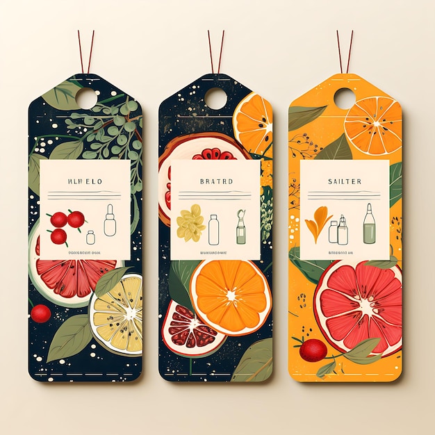 Colorful of Artistic Fruit Shop Tag Card Textured Canvas Tag Card Irregu sketch watercolor style