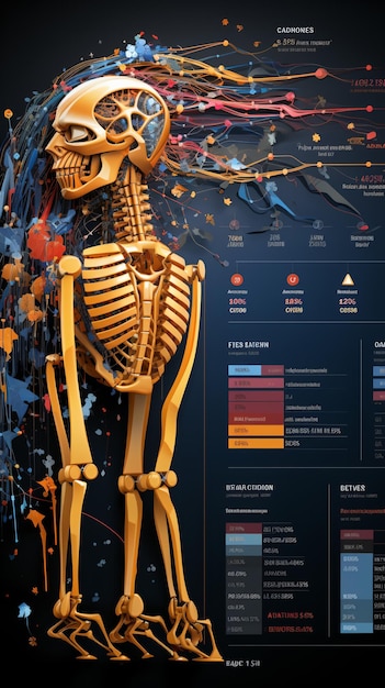 Красочное художественное изображение человеческого скелета