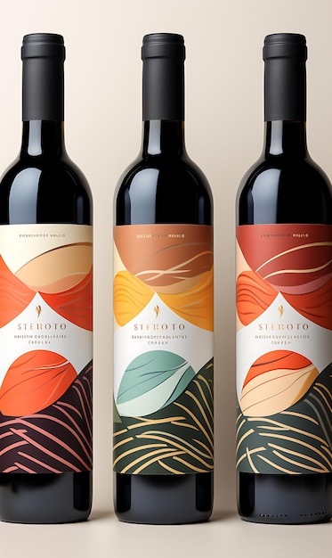 Photo colorful artistic wine label packaging with a vibrant and abstract co creative concept ideas design