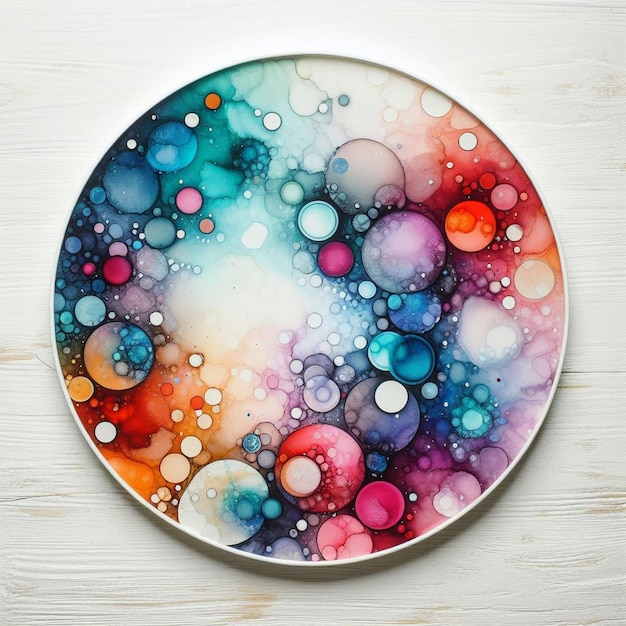 A colorful artwork with an abstract design of bubbles