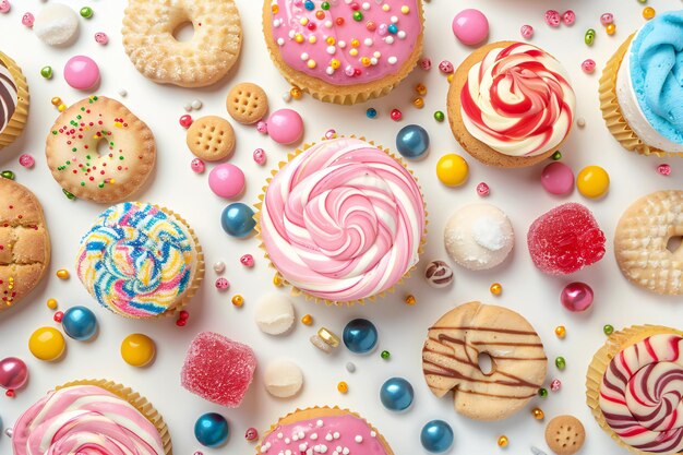 Photo colorful assorted sweets and cookies fun and delicious dessert spread