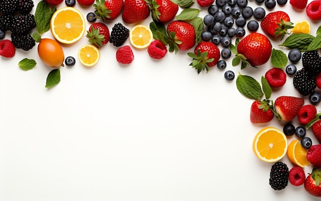 A colorful assortment of fresh fruits is displayed on a wooden table AI