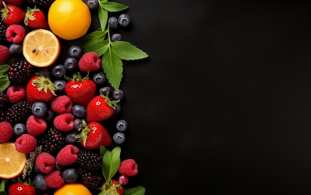 A colorful assortment of fresh fruits is displayed on a wooden table AI