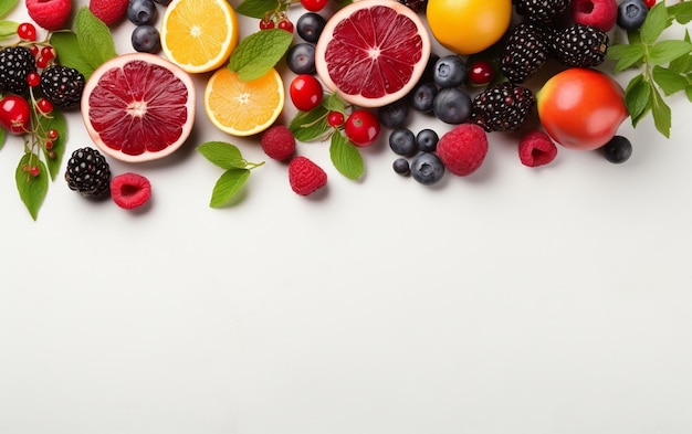 A colorful assortment of fresh fruits is displayed on a wooden table AI