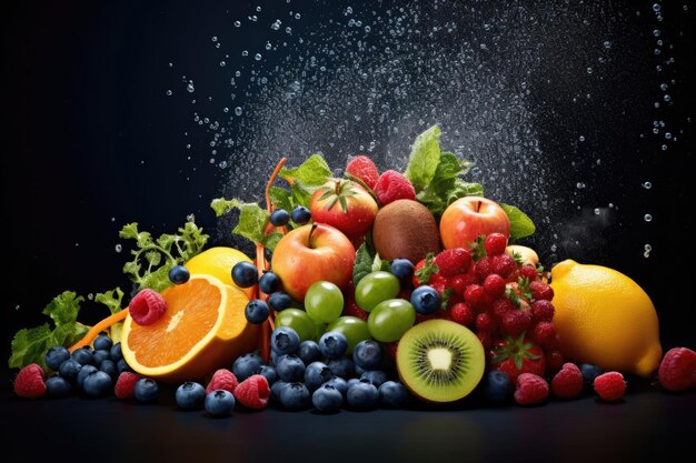 Colorful assortment of fresh fruits vegetables and healthy foods for immune system health