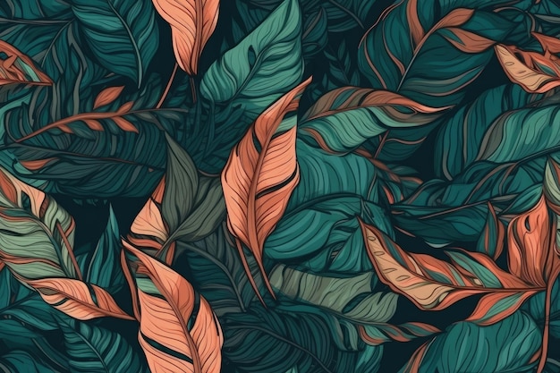 Colorful assortment of leaves in shades of green and orange created with Generative AI technology