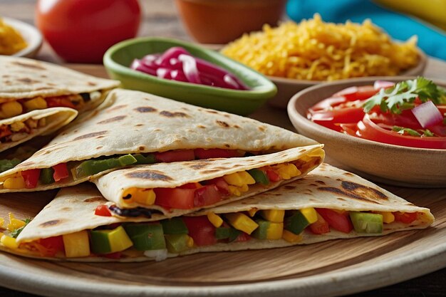 A colorful assortment of quesadilla