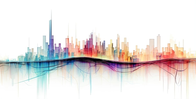 a colorful audio wave bar design in the style of minimalist cityscapes