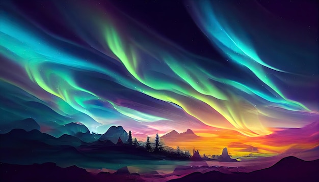 Colorful Aurora Borealis as wallpaper background illustration