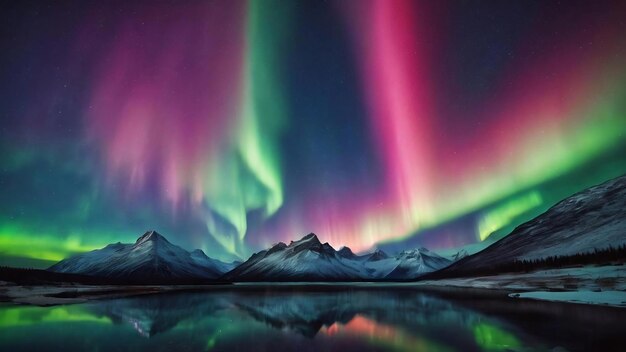 Colorful aurora borealis effect with a starry night sky