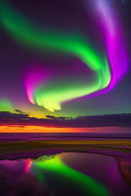 Colorful aurora borealis in the night sky