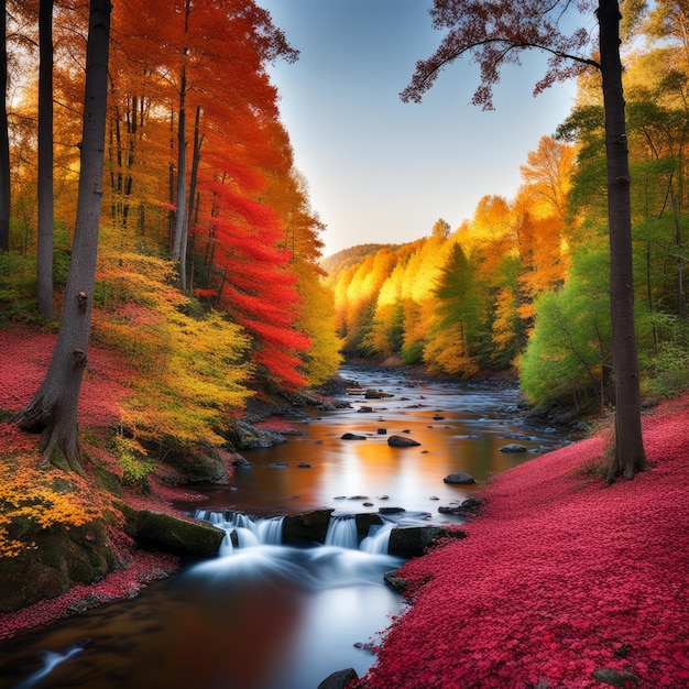 colorful autumn forest landscape colorful trees red leaves and beautiful river in forest col