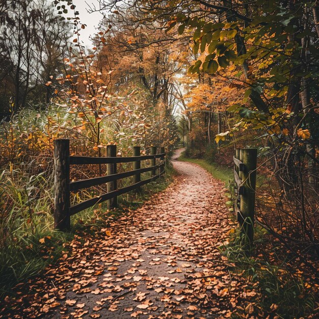 Colorful Autumn Hiking Trail in the Woods