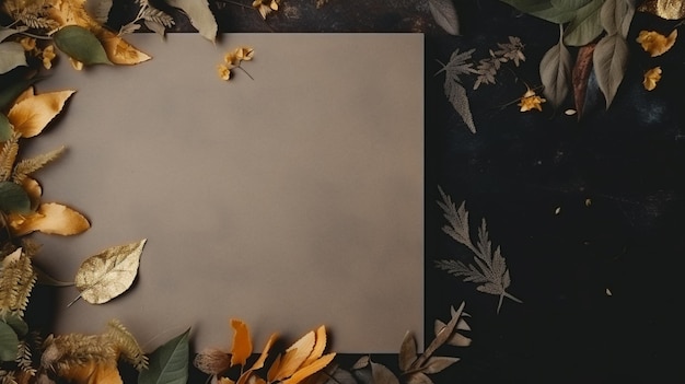 Красочный осенний лист аккуратно выровнен рядом с пустым листом бумаги, создавая идеальное место для сезонных нот или художественных начинаний