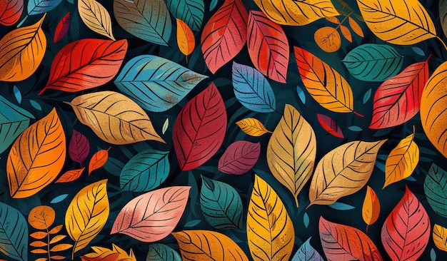 鮮やかな色彩のカラフルな秋の葉のパターンデザイン