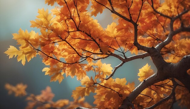 Colorful autumn leafy tree branch