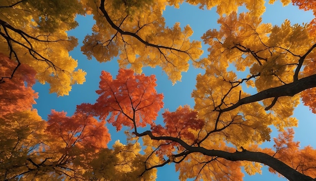 Colorful autumn leafy tree branch