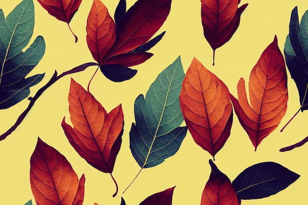 Colorful autumn leaves background floral seamless pattern