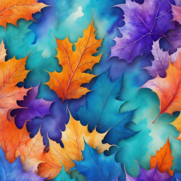 Photo colorful autumn leaves on a blue background