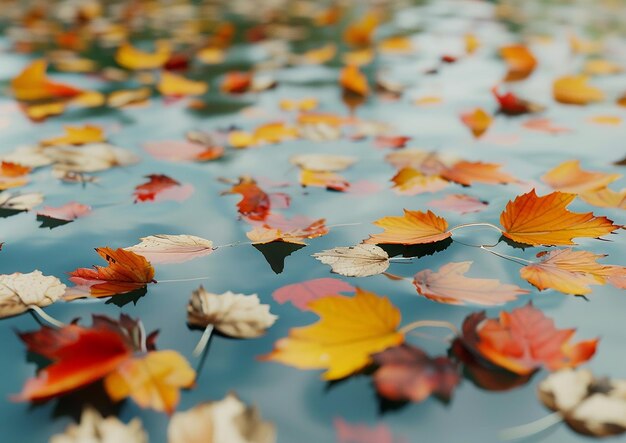 Colorful Autumn Leaves Floating on Tranquil Water
