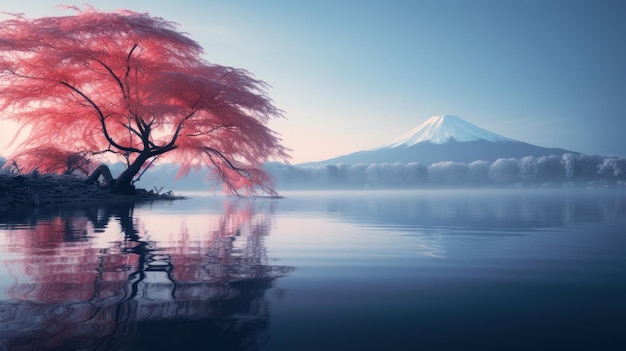 다채로운 가을 잎과 후지 산과 카와구치코 호수에 있는 은 잎은 일본에서 가장 좋은 것 중 하나입니다.