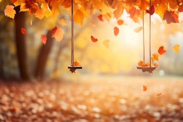 Colorful Autumn Leaves Swinging on a Tree Generative AI