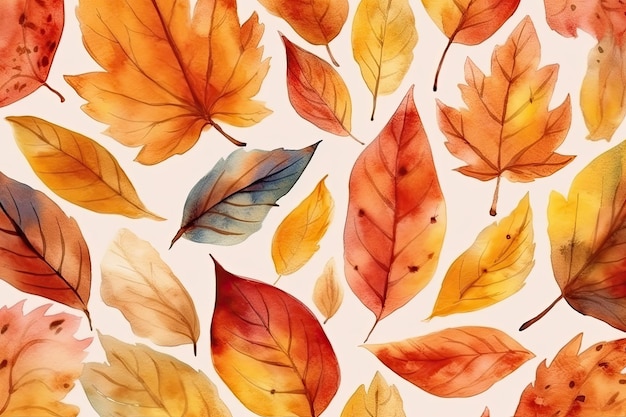 Colorful autumn leaves on white background Generative AI