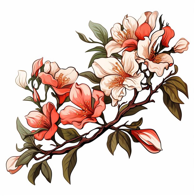 Photo colorful azalea branch a vibrant art nouveau drawing