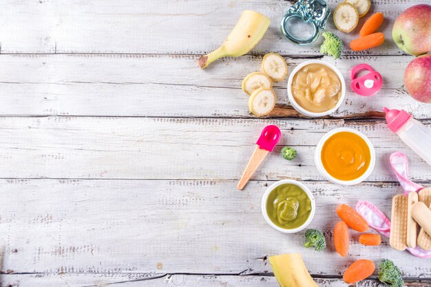 Colorful baby food puree