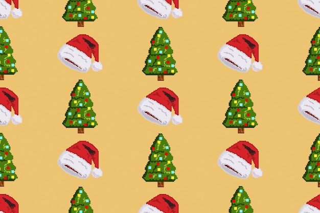 Colorful background of christmas pattern made with pixel art.\
funny christmas wallpaper.