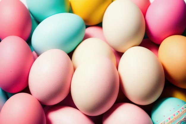 Colorful background of colored Easter eggs Generative AI