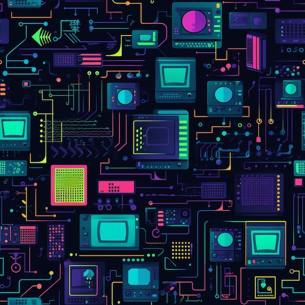 A colorful background of the colorful electronic devices.