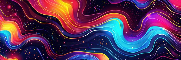 Colorful background featuring wavy lines and scattered stars