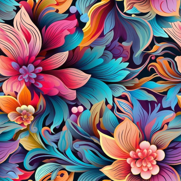 A colorful background of flowers and butterflies.