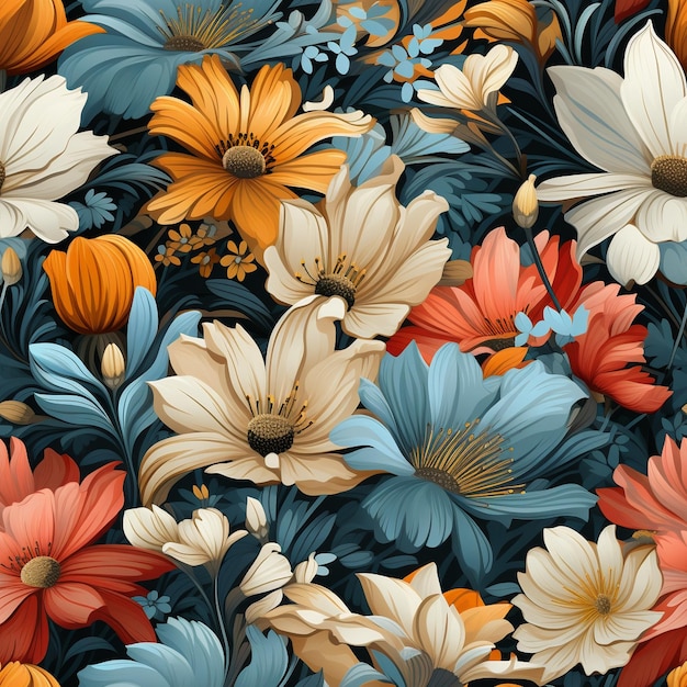 a colorful background of flowers with the words " spring " in the corner.