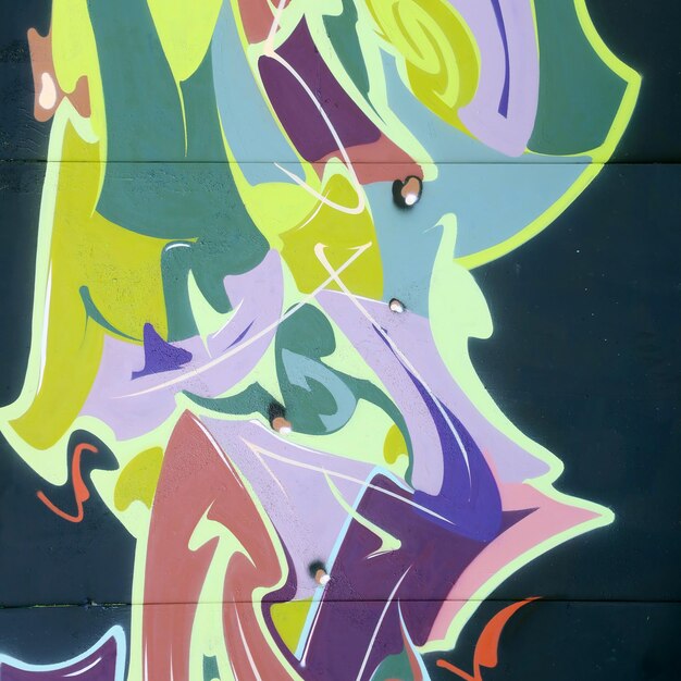 Colorful background of graffiti painting artwork with bright aerosol strips on metal wall