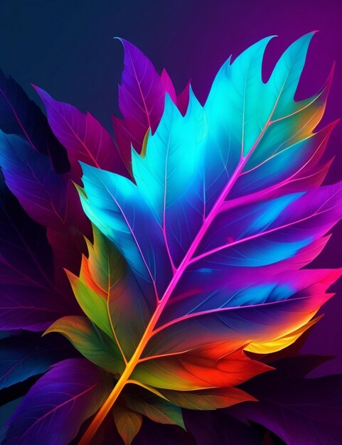 Colorful Background of Leaf with Vivid and Neon Lighting