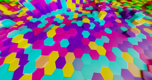 Colorful background of random in motion waving hexagon\
geometric surface loop with vibrant colors light bright clean\
minimal hexagonal grid out of focus theme canvas copy space out of\
focus